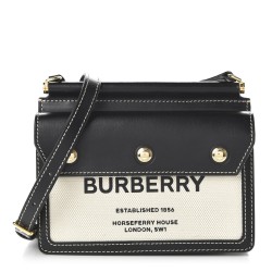BURBERRY Smooth Calfskin Canvas Horseferry Print Mini Title Bag with Pocket Black