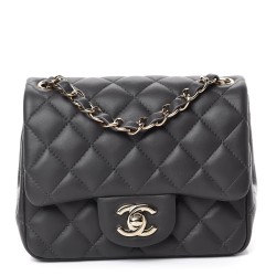 CHANEL Lambskin Quilted Mini Square Flap Dark Grey