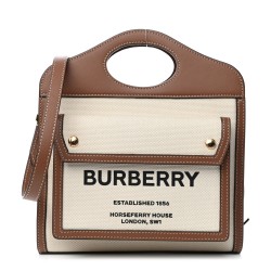 BURBERRY Canvas Smooth Calfskin Two Tone Mini Pocket Bag Natural Malt Brown