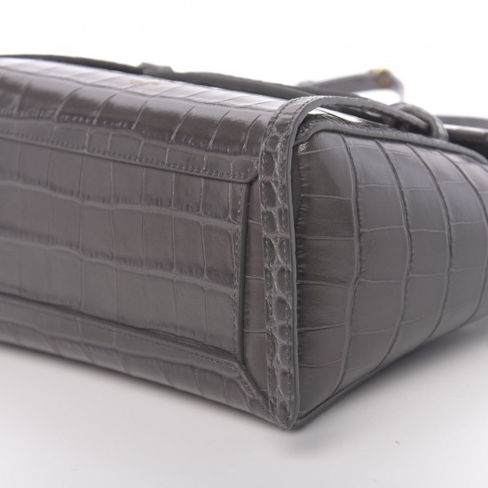 CELINE Calfskin Crocodile Embossed Nano Belt Bag Grey
