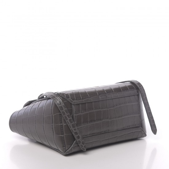 CELINE Calfskin Crocodile Embossed Nano Belt Bag Grey