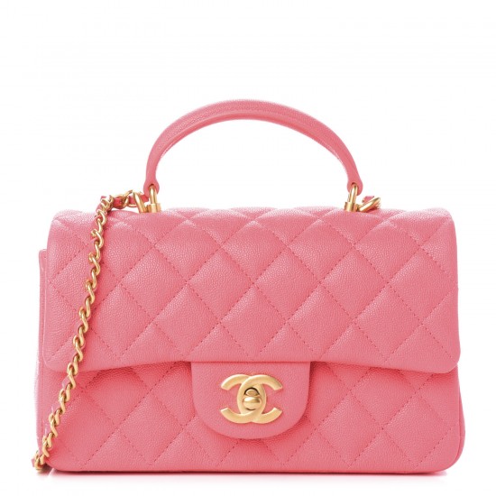 CHANEL Caviar Quilted Mini Top Handle Rectangular Flap Pink