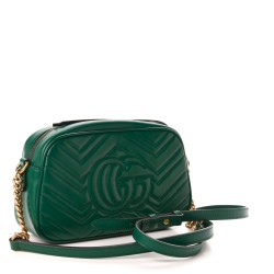 GUCCI Calfskin Matelasse Small GG Marmont Bag Emerald Green