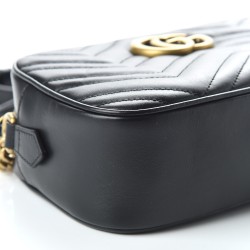 GUCCI Calfskin Matelasse Small GG Marmont Chain Shoulder Bag Black