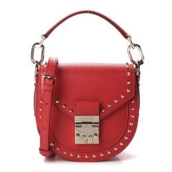 MCM Calfskin Mini Patricia Studded Crossbody Bag Red